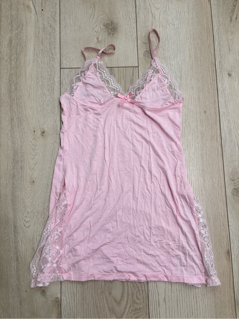 Soft Lace-Trim Pink Slip Nightdress